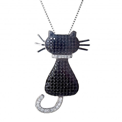 Fekete macska medál + lánc 