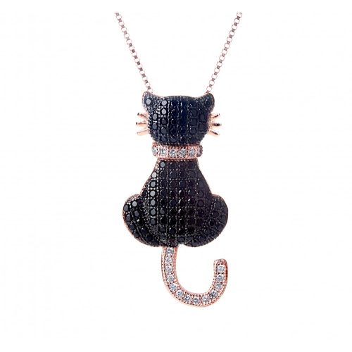 Fekete macska  rozé medál + lánc 