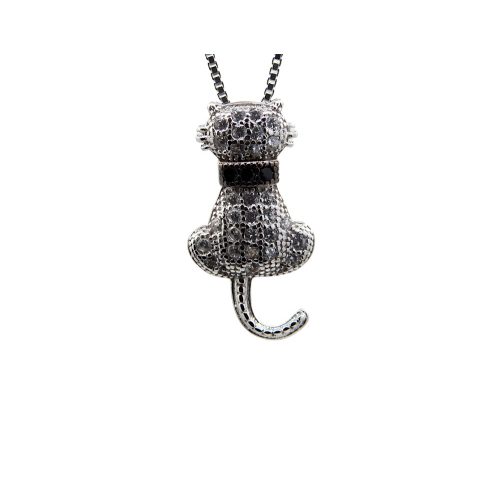 Ezüst macska medál + lánc