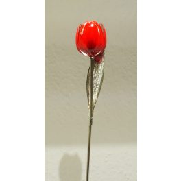 Ezüst - Tulipán -  piros kézzel festett  23cm