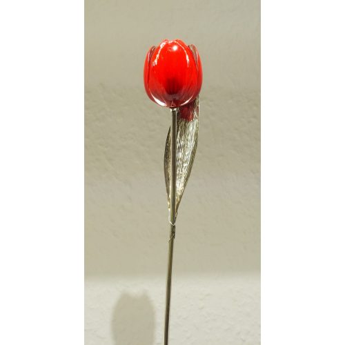 Ezüst - Tulipán -  piros kézzel festett  23cm